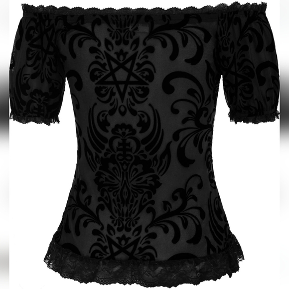 NWT Scarlet Darkness Top Off the Shoulder Floral Print Short Sleeve Top XL 16-18 - Picture 2 of 8